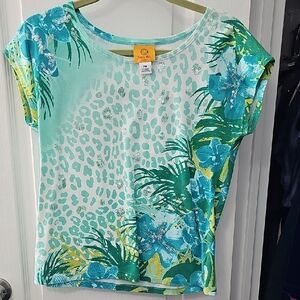 Ruby Rd. Aqua and Lime Floral Kids Tee